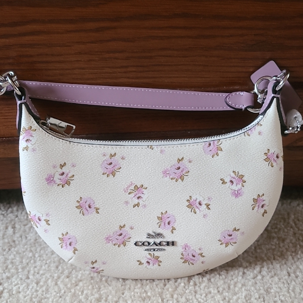 Coach White and Pink Floral Shoulder Bag